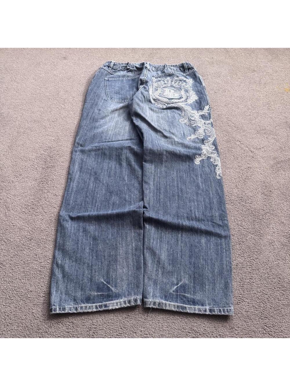 Vintage Y2K Grunge Cybergoth Pelle Pelle Baggy jeans with a crazy embroidery